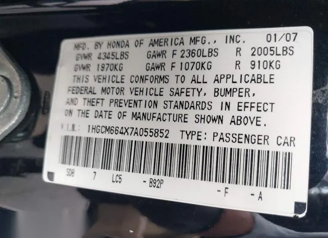 1HGCM664X7A055852 2007 2007 Honda Accord- 3-0 SE 9