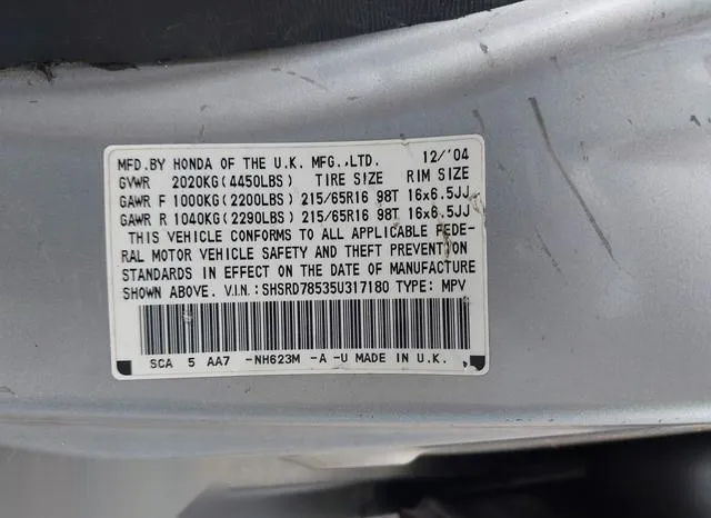 SHSRD78535U317180 2005 2005 Honda CR-V- LX 9