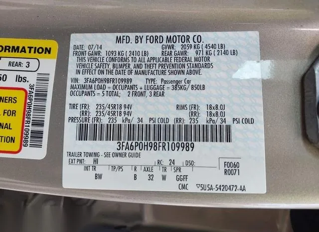 3FA6P0H98FR109989 2015 2015 Ford Fusion- SE 9