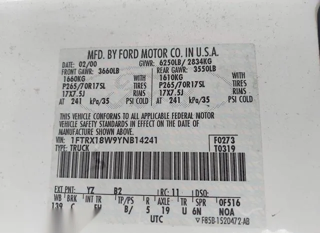 1FTRX18W9YNB14241 2000 2000 Ford F-150- Lariat/Work Series/ 9