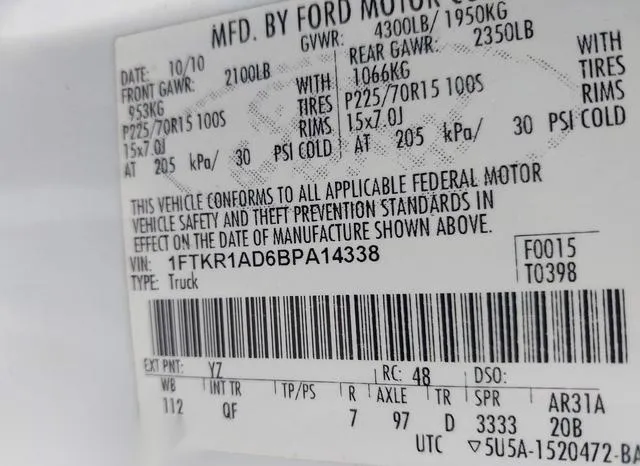 1FTKR1AD6BPA14338 2011 2011 Ford Ranger- XL 9