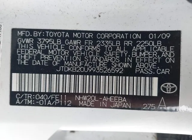 JTDKB20U993526592 2009 2009 Toyota Prius 9