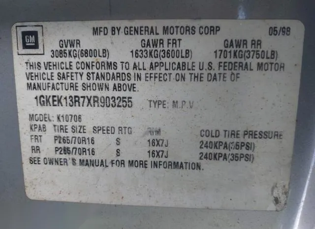 1GKEK13R7XR903255 1999 1999 GMC Yukon- Denali 9