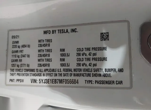 5YJ3E1EB7MF056684 2021 2021 Tesla Model 3- Long Range Dual 9