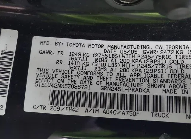 5TELU42NX5Z088791 2005 2005 Toyota Tacoma- Base V6 9