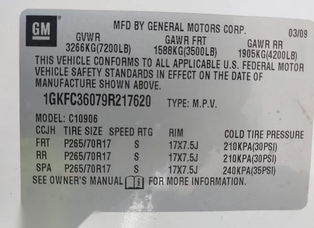 1GKFC36079R217620 2009 2009 GMC Yukon Xl 1500- Slt1 9