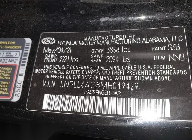 5NPLL4AG8MH049429 2021 2021 Hyundai Elantra- SE 9