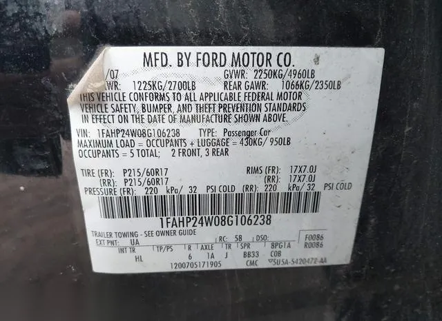 1FAHP24W08G106238 2008 2008 Ford Taurus- Sel 9