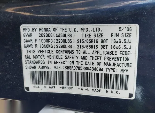 SHSRD78536U434694 2006 2006 Honda CR-V- LX 9