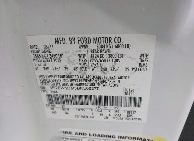 1FTEW1CM3BKE00277 2011 2011 Ford F-150- Xlt 9