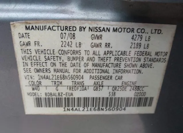 1N4AL21E68N560904 2008 2008 Nissan Altima- 2-5 S 9