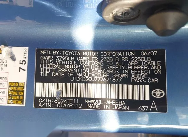 JTDKB20U777671877 2007 2007 Toyota Prius 9