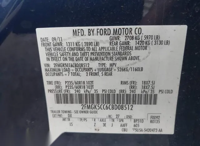 2FMGK5CC6CBD08512 2012 2012 Ford Flex- Sel 9