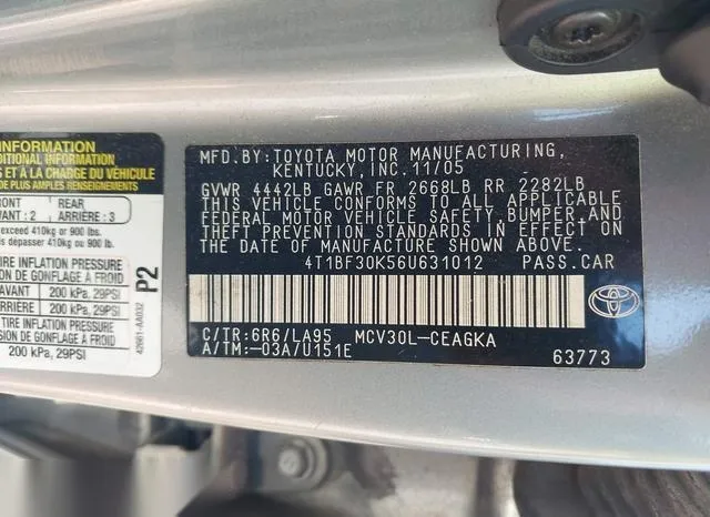 4T1BF30K56U631012 2006 2006 Toyota Camry- Xle V6 9