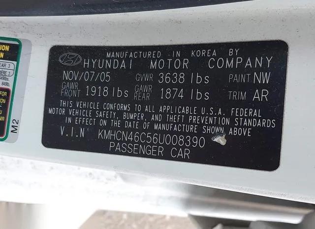 KMHCN46C56U008390 2006 2006 Hyundai Accent- Gls 9