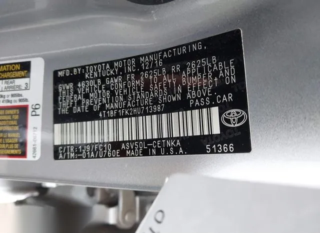 4T1BF1FK2HU713987 2017 2017 Toyota Camry- LE 9