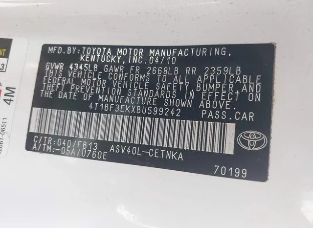 4T1BF3EKXBU599242 2011 2011 Toyota Camry- LE 9