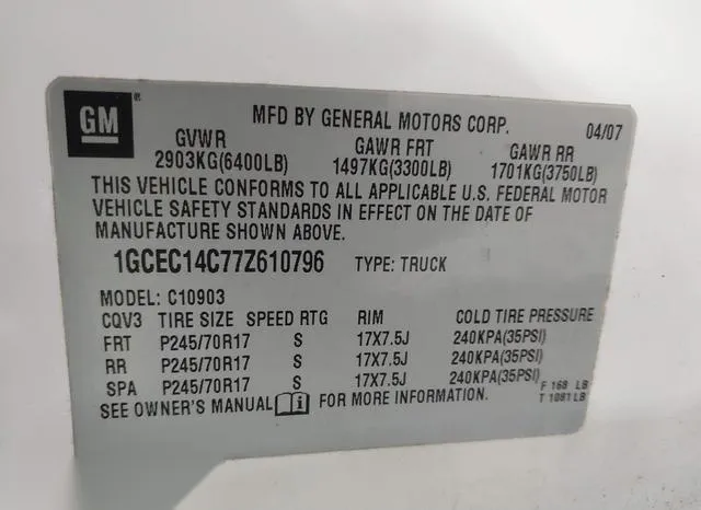 1GCEC14C77Z610796 2007 2007 Chevrolet Silverado 1500- LT1 9