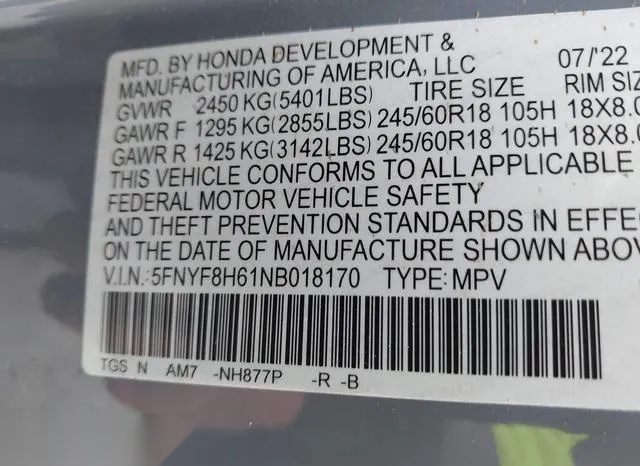 5FNYF8H61NB018170 2022 2022 Honda Passport- Awd Trailsport 9