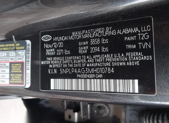 5NPLP4AG3MH010784 2021 2021 Hyundai Elantra- Limited 9