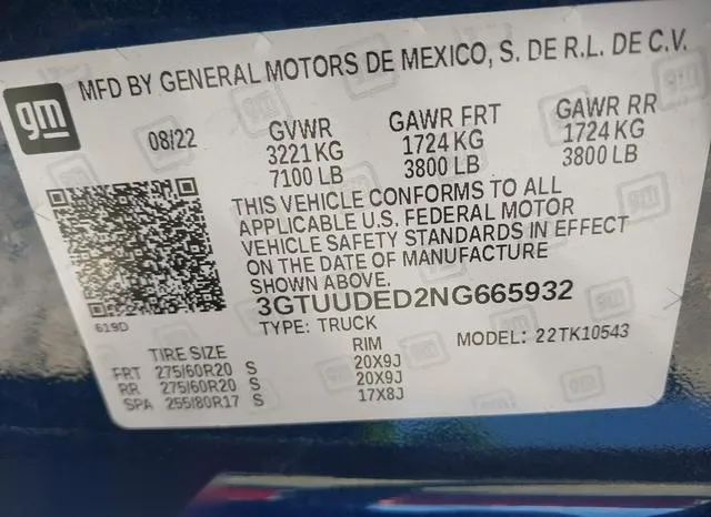 3GTUUDED2NG665932 2022 2022 GMC Sierra- 1500 4Wd  Short Box 9