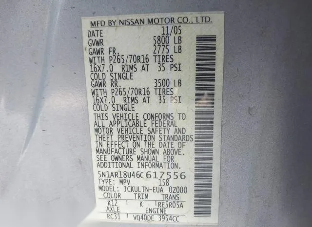 5N1AR18U46C617556 2006 2006 Nissan Pathfinder- SE 9