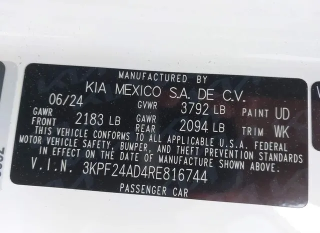 3KPF24AD4RE816744 2024 2024 KIA Forte- LX 9