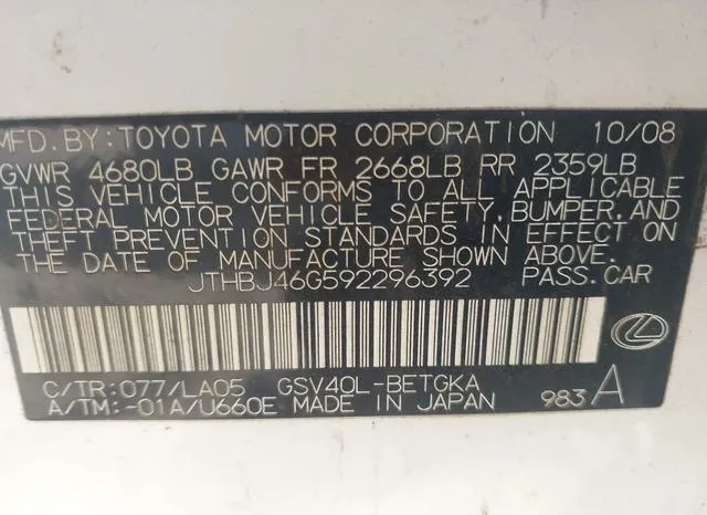 JTHBJ46G592296392 2009 2009 Lexus ES- 350 9