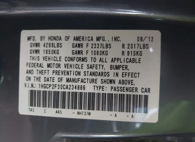 1HGCP2F30CA234886 2012 2012 Honda Accord- 2-4 LX 9