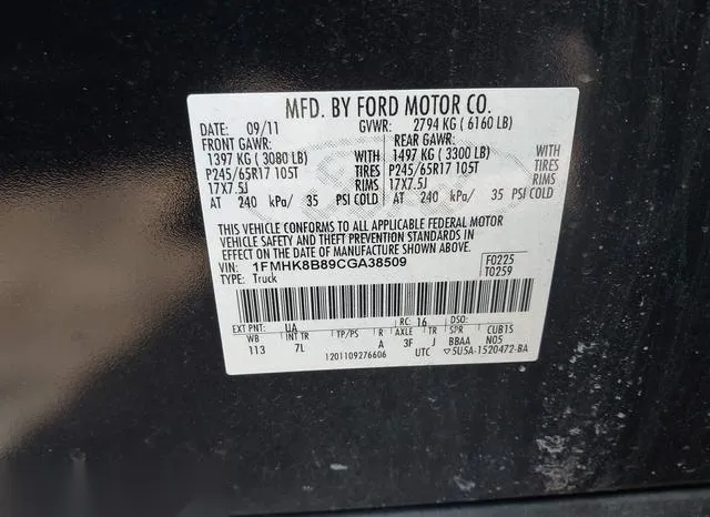 1FMHK8B89CGA38509 2012 2012 Ford Explorer 9