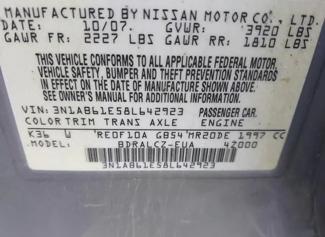 3N1AB61E58L642923 2008 2008 Nissan Sentra- 2-0 9