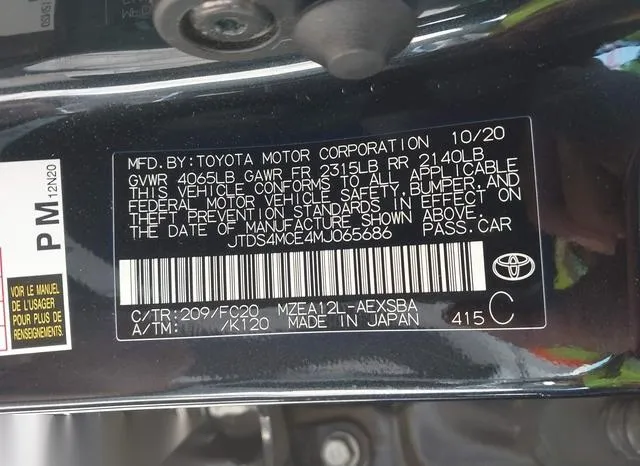 JTDS4MCE4MJ065686 2021 2021 Toyota Corolla- SE 9