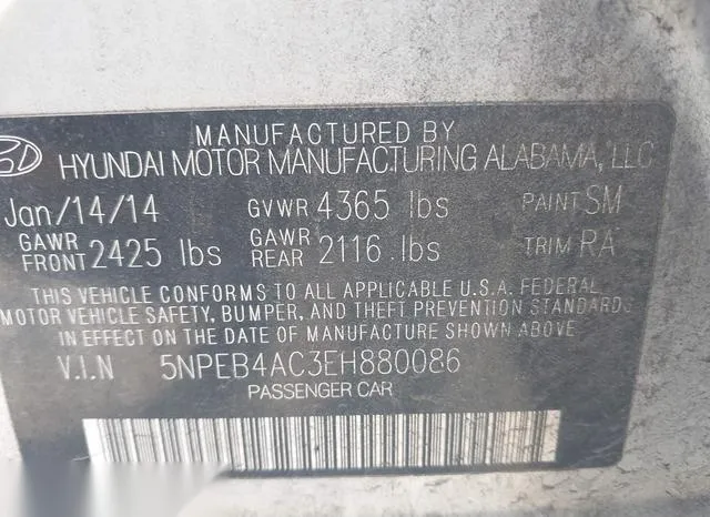 5NPEB4AC3EH880086 2014 2014 Hyundai Sonata- Gls 9