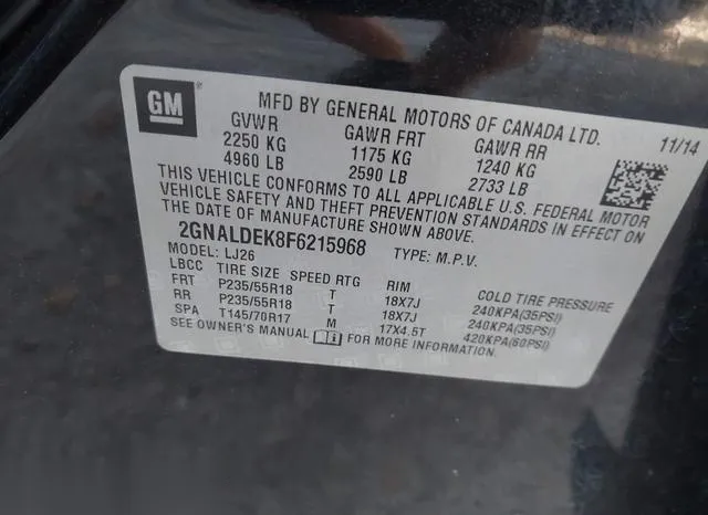 2GNALDEK8F6215968 2015 2015 Chevrolet Equinox- Ltz 9