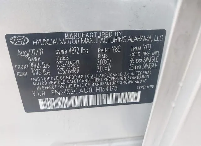 5NMS2CAD0LH164178 2020 2020 Hyundai Santa Fe- SE 9