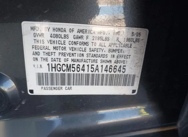 1HGCM56415A146645 2005 2005 Honda Accord- 2-4 LX 9