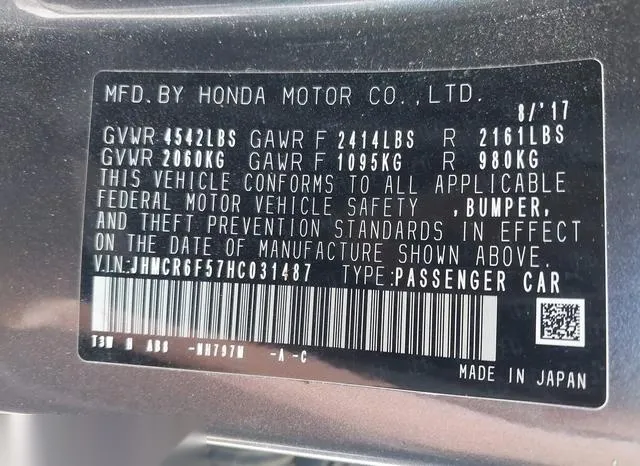 JHMCR6F57HC031487 2017 2017 Honda Accord- Hybrid Ex-L 9