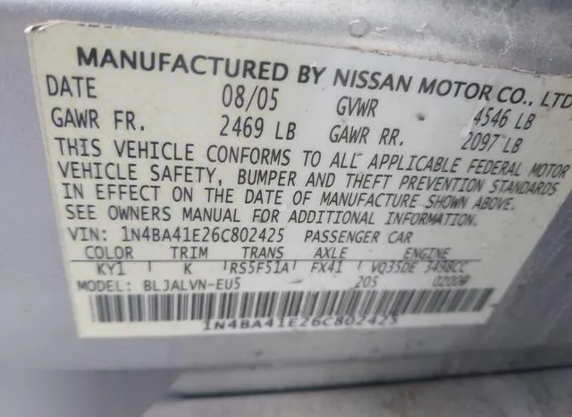 1N4BA41E26C802425 2006 2006 Nissan Maxima- 3-5 SE 9