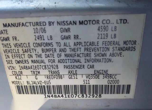 1N4BA41E07C832928 2007 2007 Nissan Maxima- 3-5 SE 9