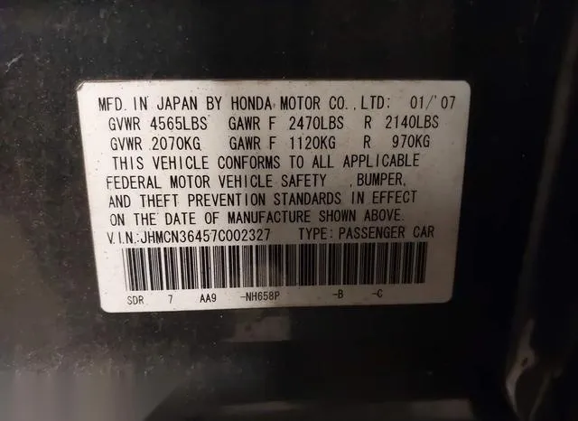 JHMCN36457C002327 2007 2007 Honda Accord- Hybrid 9