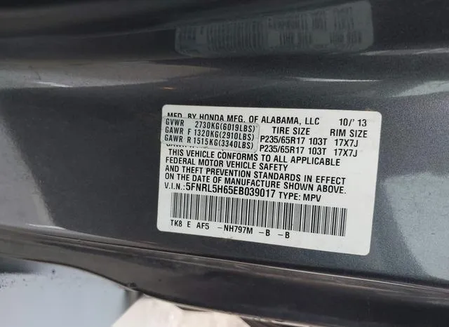 5FNRL5H65EB039017 2014 2014 Honda Odyssey- Ex-L 9