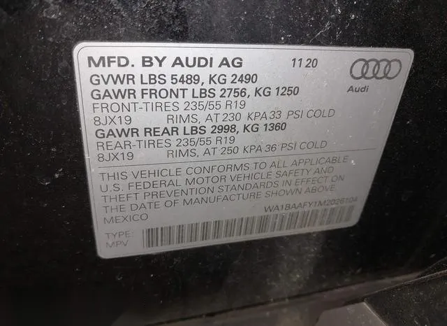 WA1BAAFY1M2026104 2021 2021 Audi Q5- Premium Plus 45 Tfsi Q 9