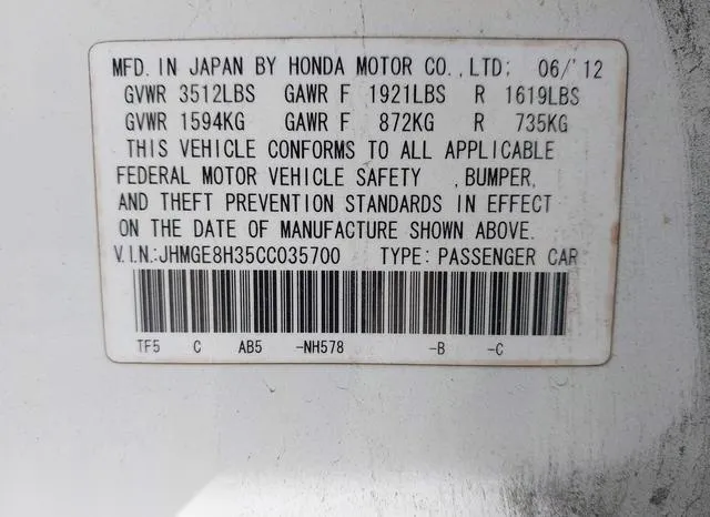 JHMGE8H35CC035700 2012 2012 Honda Fit 9