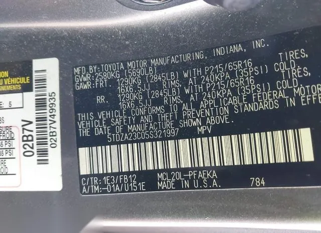 5TDZA23C05S321997 2005 2005 Toyota Sienna- LE 9