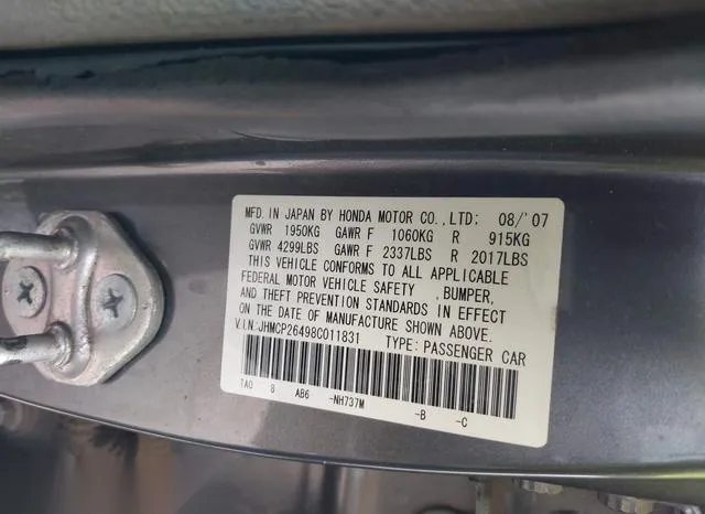 JHMCP26498C011831 2008 2008 Honda Accord- 2-4 Lx-P 9