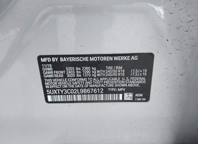 5UXTY3C02L9B67612 2020 2020 BMW X3- Sdrive30I 9