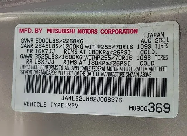 JA4LS21H82J008376 2002 2002 Mitsubishi Montero- Sport Es/Ls 9