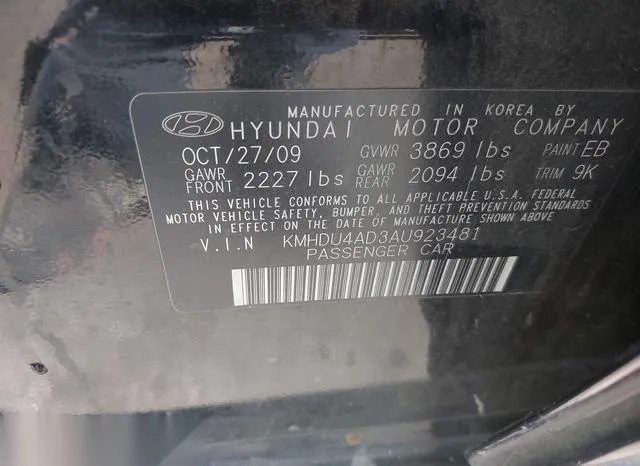 KMHDU4AD3AU923481 2010 2010 Hyundai Elantra- Gls 9