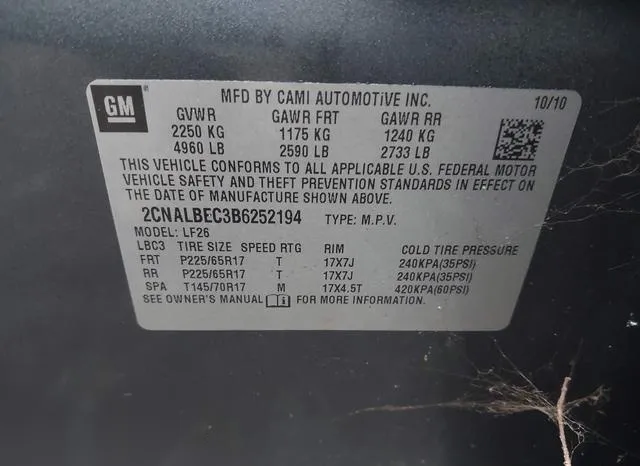 2CNALBEC3B6252194 2011 2011 Chevrolet Equinox- LS 9