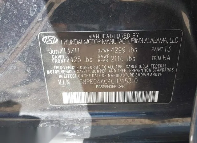 5NPEC4AC4CH315310 2012 2012 Hyundai Sonata- Limited 9